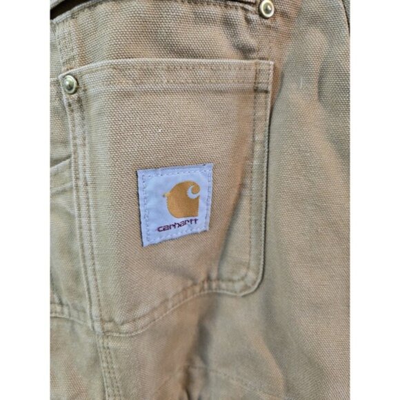 Carhartt Overalls Mens 34x34 Brown Duck Canvas Bib Double Knee Hammer Loop - Picture 4 of 9